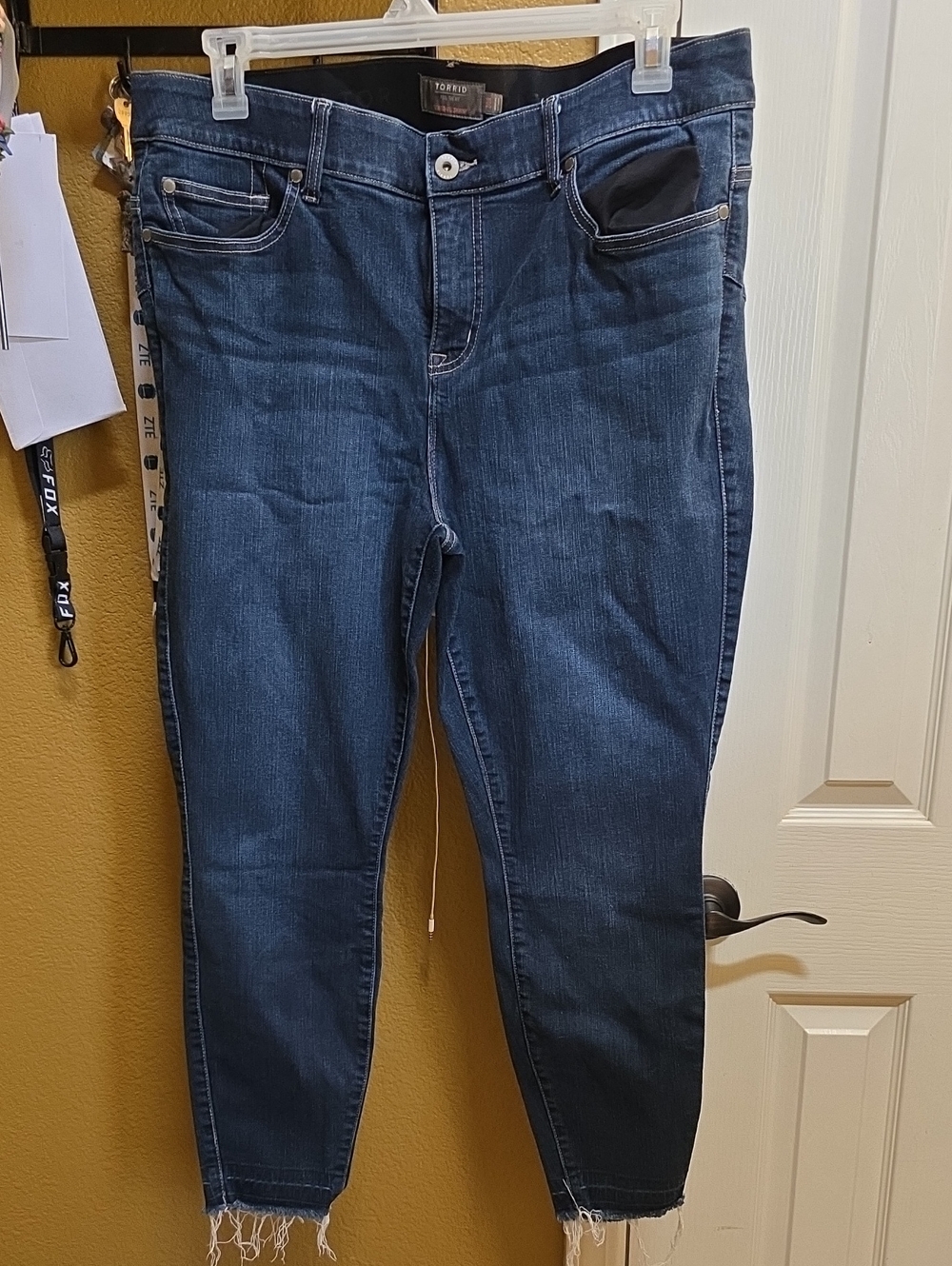 torrid Dark Blue High-Rise Ankle Jeans with Raw Hem